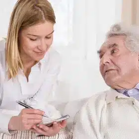 Senior with a caregiver
