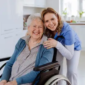 senior with caregiver
